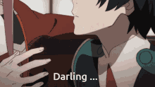 a close up of a person 's face with the word darling written above it