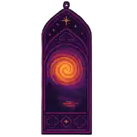 it looks like a pixel art of a stained glass window with a galaxy in the background .