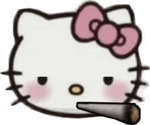 hello kitty is smoking a cigarette with a bow on her head .