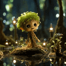 a cartoon character with roots and leaves on its head