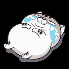 a cartoon cat is crying with tears coming out of its eyes on a black background .