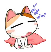 a cartoon cat is crying while sitting on a pillow