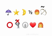 a set of emojis including an umbrella a star a crescent moon and a bow