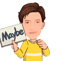 a man in a yellow shirt is holding a sign that says " maybe "