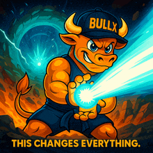 a bull wearing a bullx hat is holding a lightning bolt