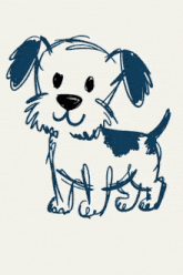 a drawing of a blue and white dog with the letters nk on the bottom