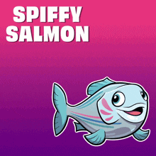 a cartoon drawing of a fish with the words spiffy salmon above it