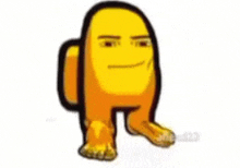a yellow among us character with a smiley face on its face .