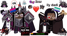 a couple of cartoon characters standing next to each other with the words gay pride on the bottom right