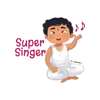 a cartoon drawing of a boy with the words super singer above him