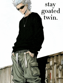 a picture of a man with the words " stay goated twin " above him