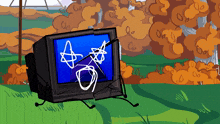 a cartoon drawing of a television with a drawing of a triangle on the screen