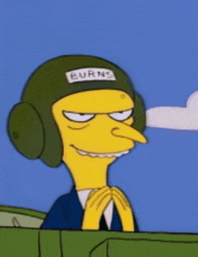 a cartoon character wearing a helmet that says burns on it