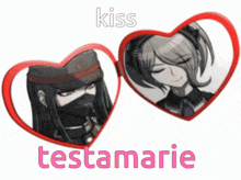 a picture of two hearts with the words kiss testamarie on it