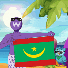 a cartoon character holding a flag with a yellow star on it