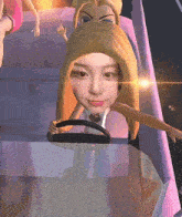a cartoon of a woman driving a car with a doll behind her