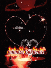 a heart made of candles with the words kalbim senin mimoza gökdeniz