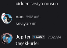 a screen shot of a conversation between nao and jupiter at 9:02 am