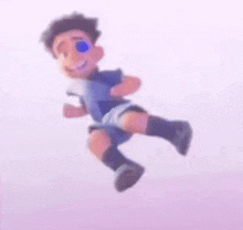a cartoon character is flying through the air while wearing shorts and socks .