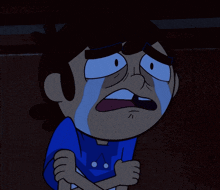 a cartoon character with a blue shirt is crying with his eyes closed