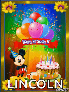 a birthday card for lincoln with mickey mouse