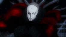 a close up of a cartoon character with a white mask