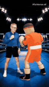 a pixel art of a man and a mascot boxing