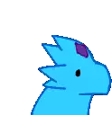 a pixel art drawing of a blue dragon with a purple mane