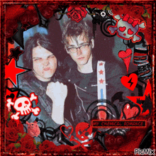 a picture of two men with the words my chemical romance written on the bottom
