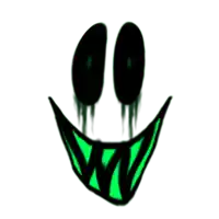 a drawing of a creepy smiley face with green teeth