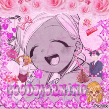 a picture of a girl that says good morning on it