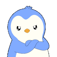 a blue and white penguin with a yellow beak