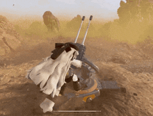 a video game character in a white cape stands next to a machine
