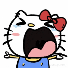 a drawing of hello kitty crying with a bow on her head
