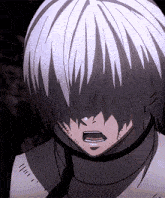 a close up of a person with white hair