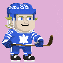 a pixel art drawing of a hockey player with the number 86 on his helmet