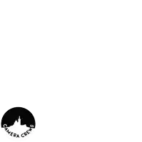 a black and white logo for camera crews with a statue in the center