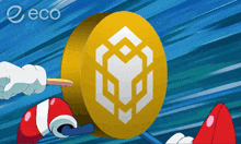 a cartoon drawing of a coin with the word eco on the bottom left