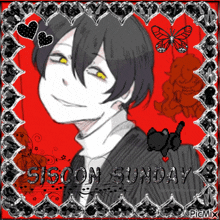 a picture of a boy with the words siscon sunday written on it