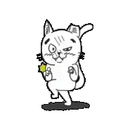 a cartoon cat is walking and holding a star in its mouth .