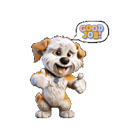 a cartoon dog giving a thumbs up with a speech bubble that says good job
