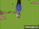 a close up of a cartoon character , sonic the hedgehog , covering his eyes with his hand .