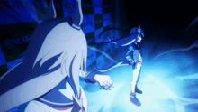 two anime characters are standing in front of a wall that says " curry "