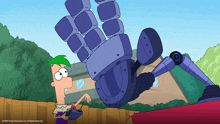 a cartoon of perry the platypus standing next to a robotic arm