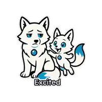 a sticker of a wolf and a fox with the word excited on it