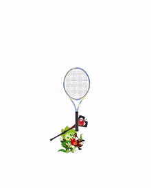 a cartoon character holding a tennis racquet next to another character holding a bat