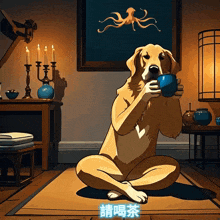 a cartoon of a dog drinking a cup of tea
