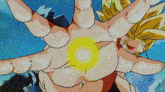 a close up of a cartoon character 's hand holding a yellow object .