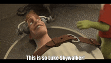 a cartoon character with headphones on his head is laying down and says this is so luke skywalker
