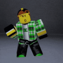 a roblox character is wearing a green and white plaid shirt